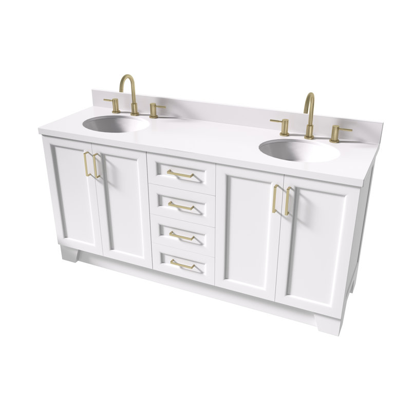 73 IN.  Single Bathroom Vanity,  White Quartz, White, Oval