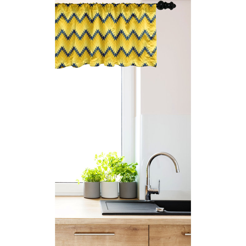 Ambesonne Ambesonne Abstract Valance Pack of 2 Modern Altered Chevron Night Blue Mustard