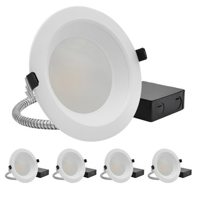 Luxrite 6 In. Commercial LED Recessed Light, Canless Downlight with J-Box, 5CCT, Dimmable, 12W-20W, Up to 1900LM, IC Rated 120-277V Baffle Trim 4 Pack