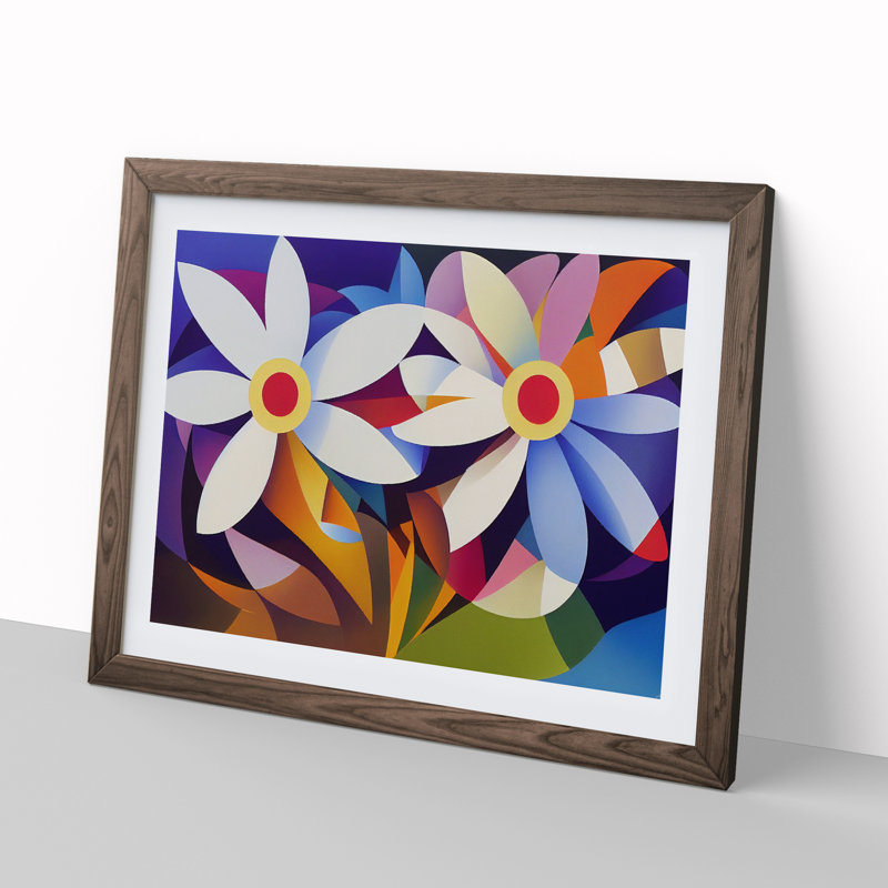Daisy Flowers - Framed Print, 46cm H x 64cm W x 2cm D, Walnut