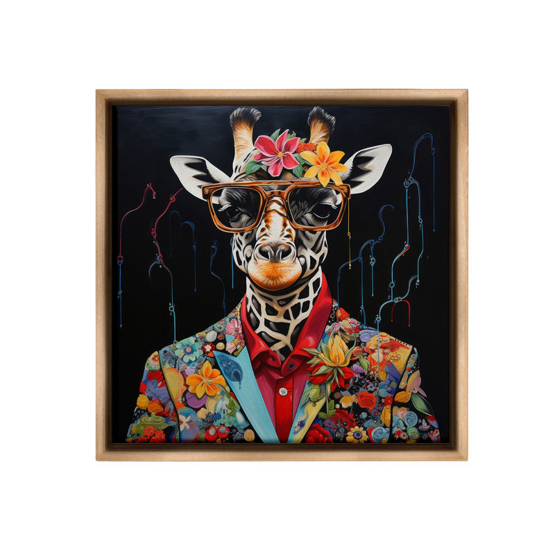 «Giraffe In Floral suit Floater Frame» par Lazar Studio sur toile, H 25 po x l 25 po, Brun