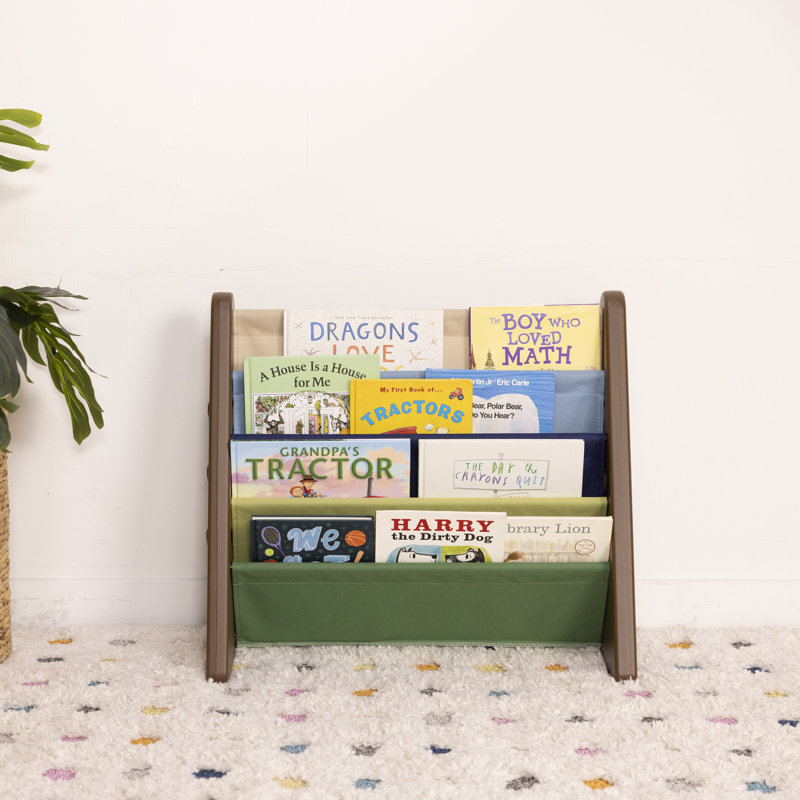 Earthtone 4-Shelf Kids Tree Book Display with Canvas Sleeves