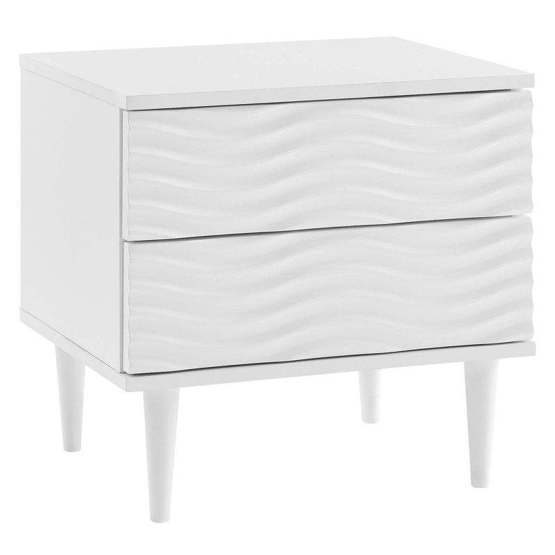 White Wave Design 2-Drawer Nightstand with Tapered Legs