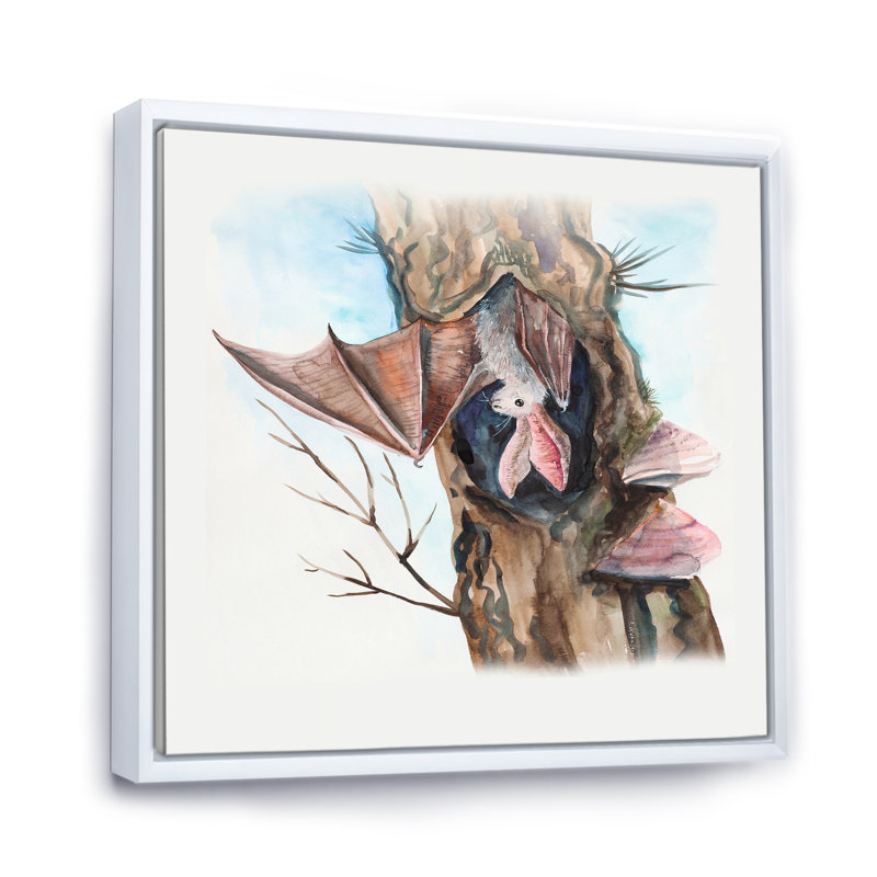 Bat in a Hollow Tree - Traditional, reproduction d'art sur toile, H 36 po x l 36 po x P 1 po, Cadre flottant blanc
