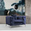 Fauteuil à oreilles élégant, bleu marine, | Structure en bois de hêtre et en carton, tissu 100% polyester | Comprend 1 coussin amovible, des pieds chromés et une conception moderne glamour pour le salon et l'hôtel-1048414361