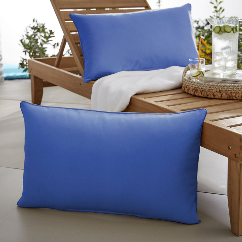 Outdoor Reversible Throw Pillow, 14" x 24", True Blue