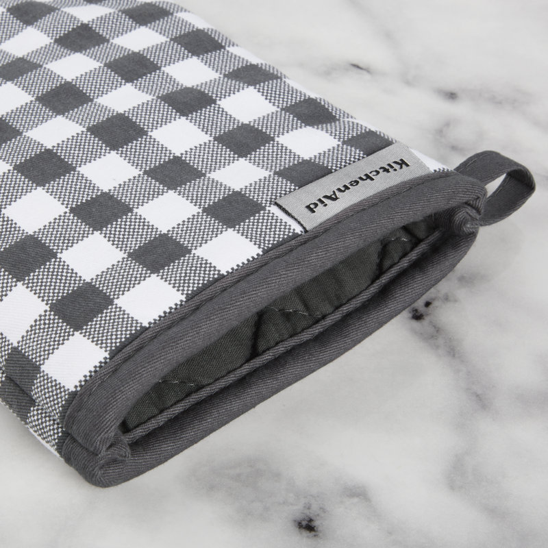 KitchenAid Gingham Oven Mitt 2-Pack Set, 7" x 13", Charcoal Gray