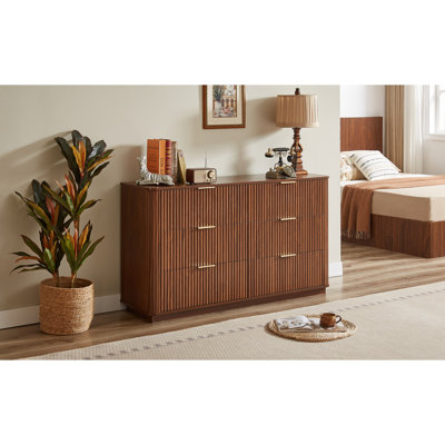 Commode à six tiroirs, commode moderne à courbes, meuble télé, organisateur de tiroir en bois