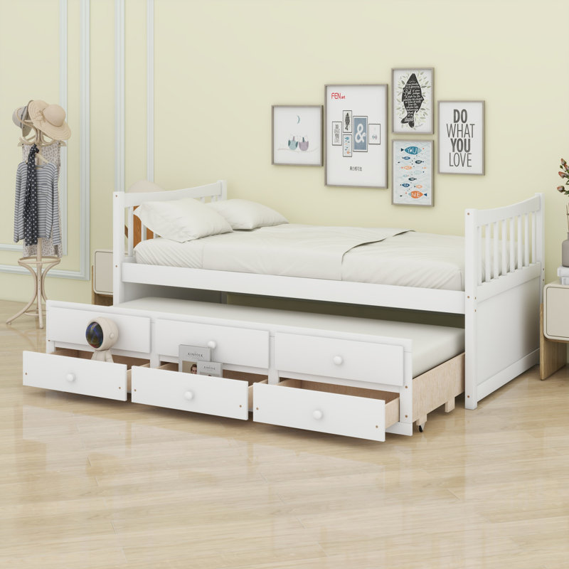 Daybed With Trundle And Drawers, White