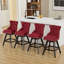 Tabourets de bar pivotants en velours avec décoration capitonnée à boutons et pieds en bois, garniture cloutée chromée, chaises de bar style loisirs, tabourets de bar, ensemble de 2-374007013