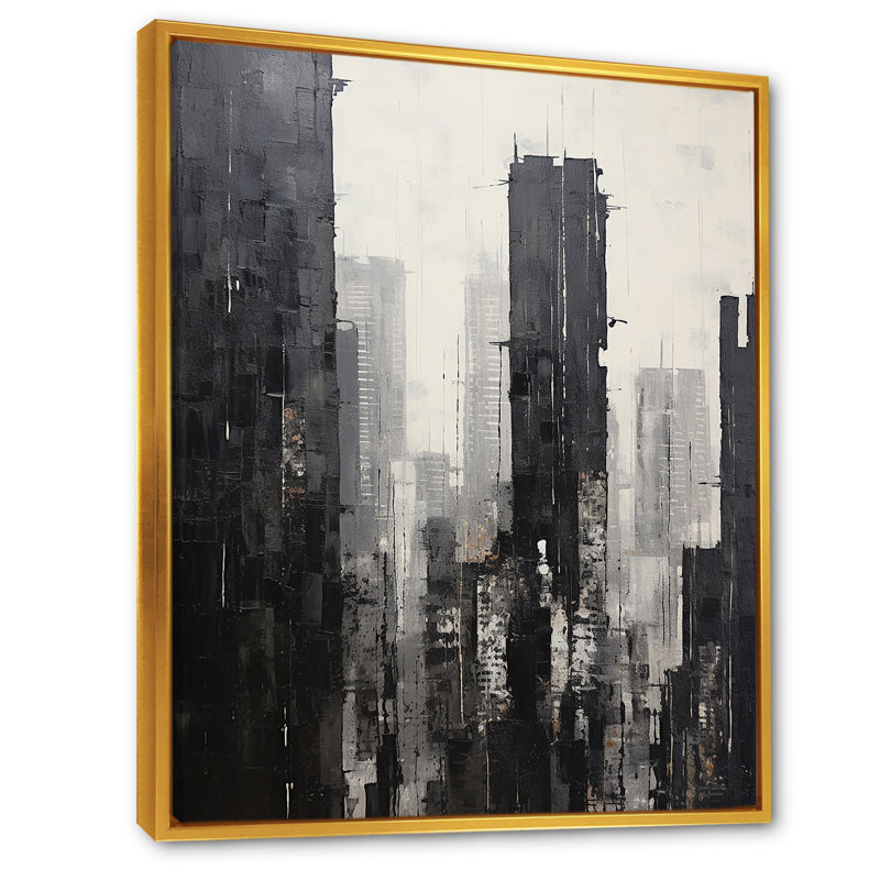 «Ebony Edifices Sckycraper City», reproduction sur toile, Cadre flottant doré, H 20 po x l 12 po x P 1 po
