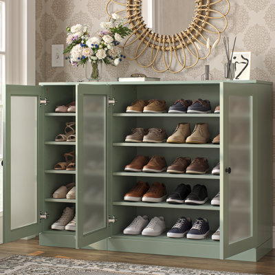 Armoire de rangement 100% en bois massif avec portes en verre givré, tablettes réglables, rangement modulaire pour vestibule, l 48,5 po x H 35,75 po