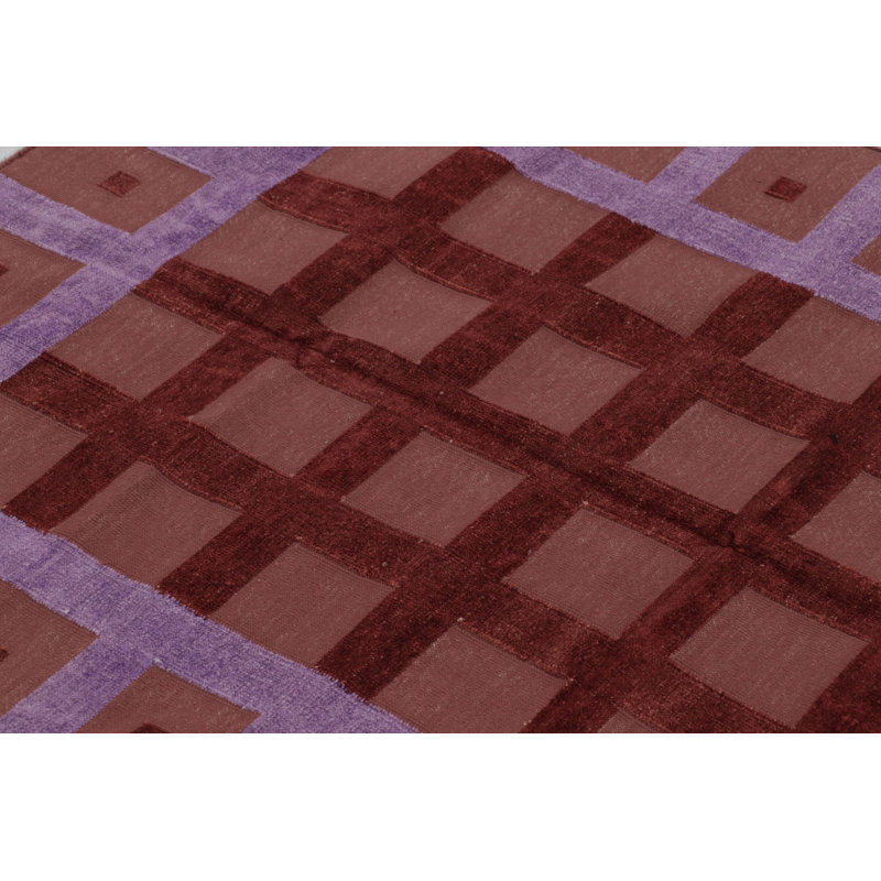 Kilim & Flatweave Cotton Geometric Area Rug in Red, Purple