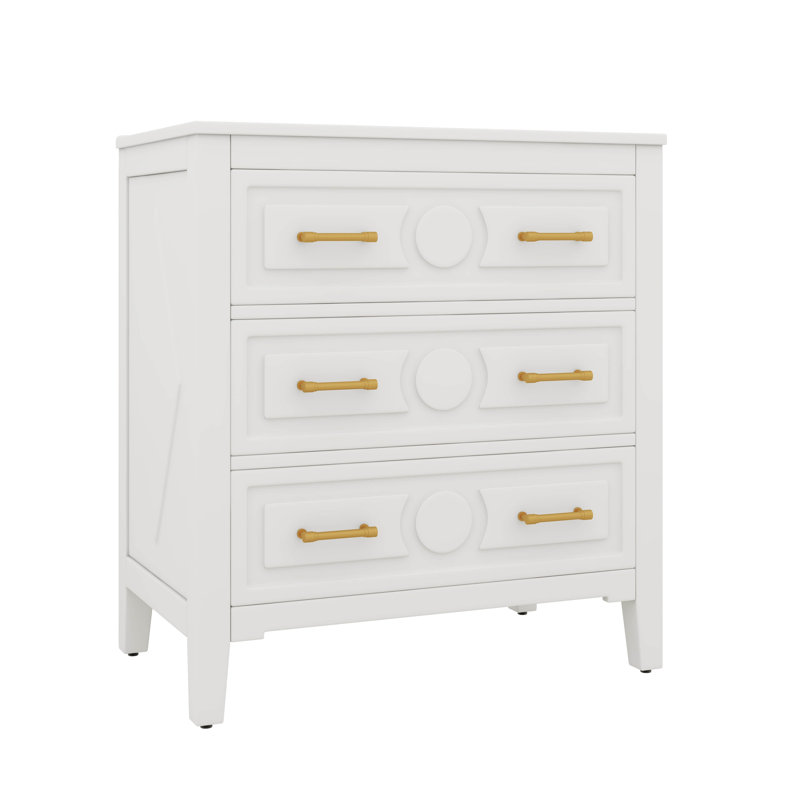 Armoire de rangement de salle de bain 30 po avec cadre en bois massif et 3 tiroirs, Blanc