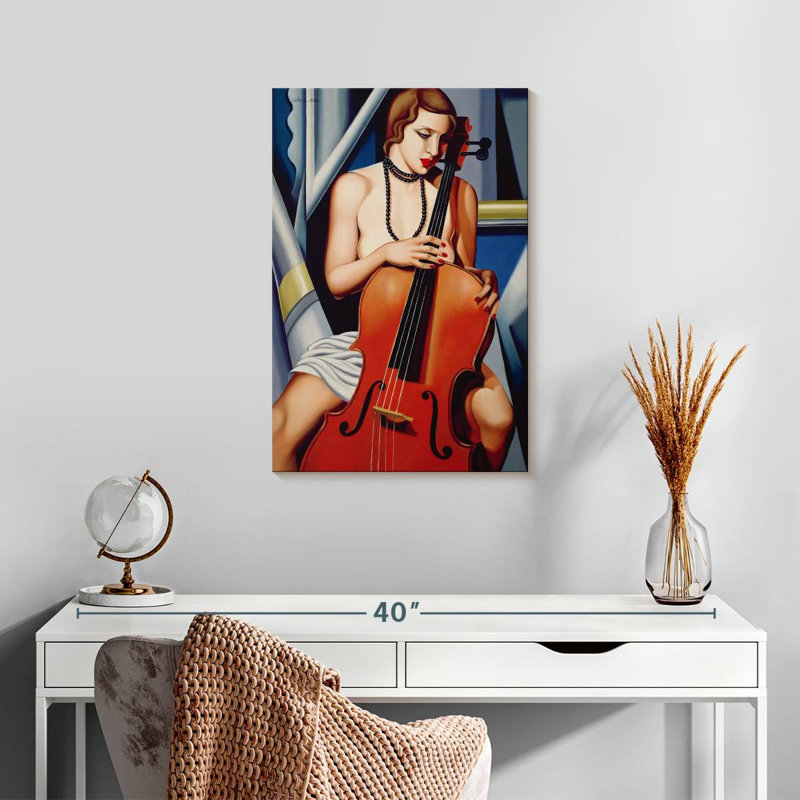 Femme Abarca avec violoncelle, H 24 po x l 16 po