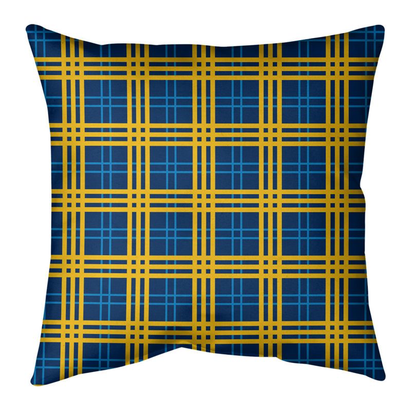 Housse de coussin carré et insert, Bleu marine / bleu pastel / or, 14 po x 14 po, Mélange de coton