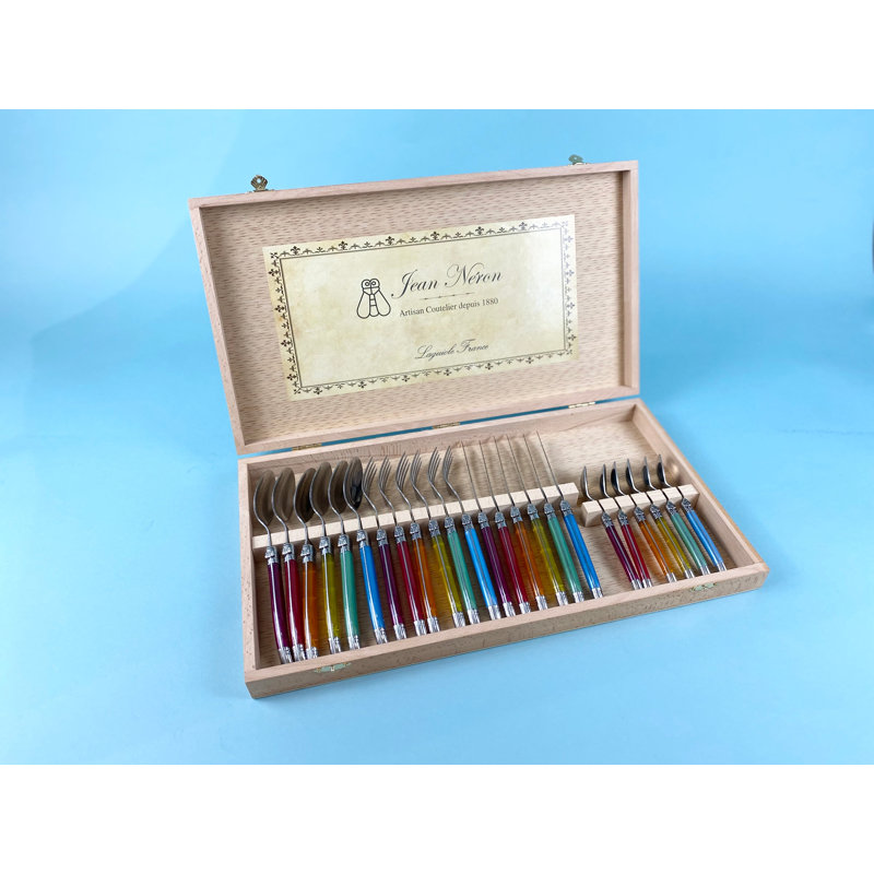  Ensemble de couverts 24 pièces, arc-en-ciel dans une boîte de présentation en bois, Multi-couleur