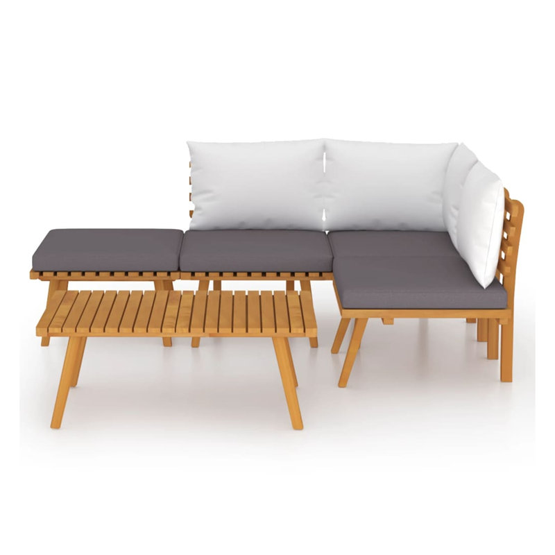 Roma 5Pc Outdoor Modular Sofa Set, Table, Acacia Wood, Grey, White
