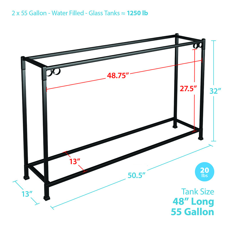 Rectangle Aquarium Stand, Black 50 Gallon
