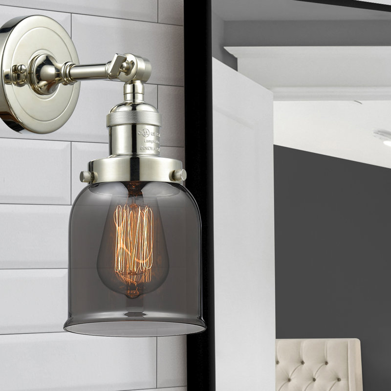 Applique murale 1 lumière 8 po Bell, Ampoule à DEL rétro de 6 watts, Plaqué couleur fumée, Nickel poli