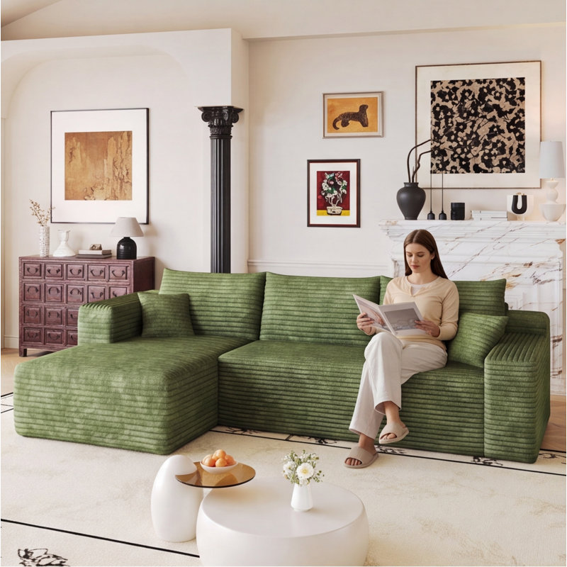 Canapé modulaire 103 pouces Cloud, velours côtelé moelleux vert, siège en L profond, aucun assemblage requis, Green