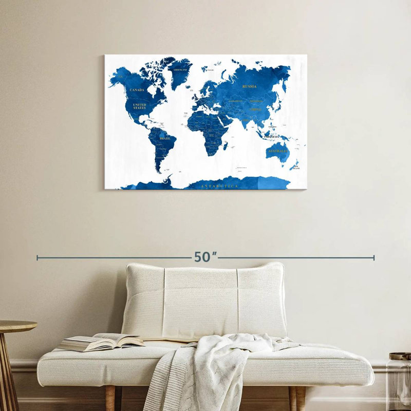 Blue Textured World Map Canvas Print, 36" H x 24" W x 1.25" D