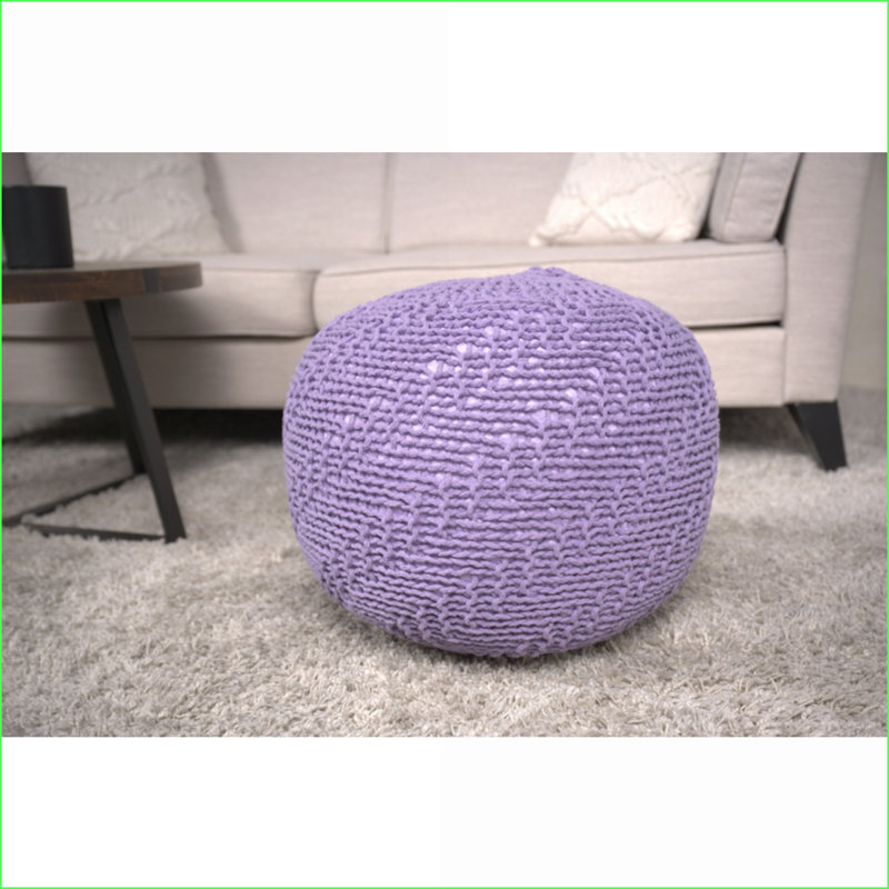 Ottoman, Round Knitted Cotton Pouf for Living Room | Lavender | Cotton, Lavender