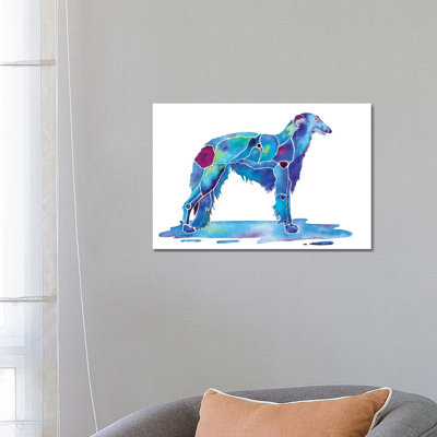 Borzoi Dog Blue by Jo Lynch - Wrapped Canvas Gallery-Wrapped Canvas Giclée