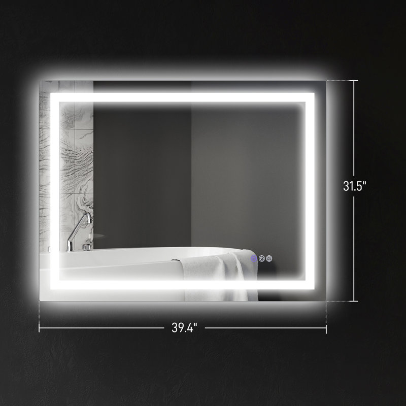 Miroir de salle de bain avec lumières, miroir à DEL rétroéclairé de 35 po x 28 po pour la salle de bain, anti-buée, mémoire, température de couleur infinie, miroir de meuble-lavabo mural à intensité variable, horizontal / vertical, miroir