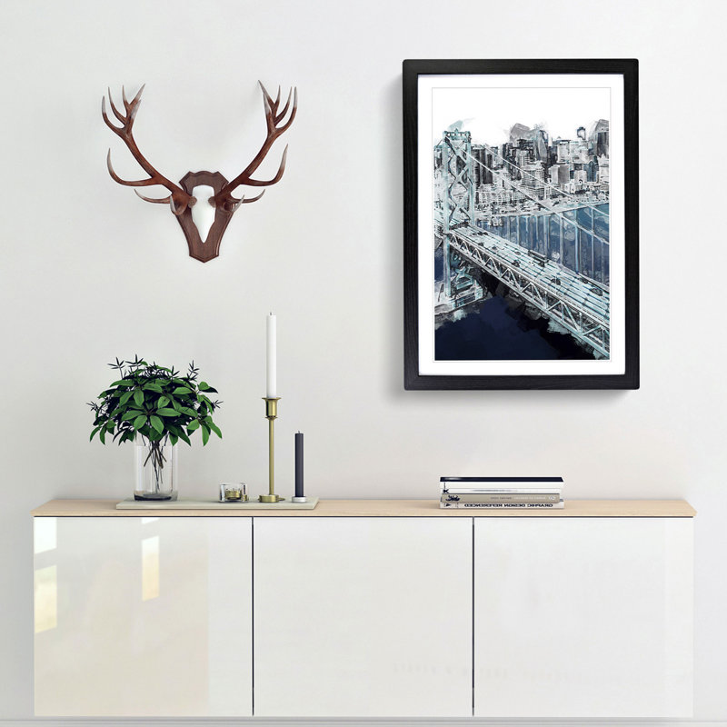 San Francisco Oakland Bay Bridge Abstract - Picture Frame Graphic Art Print, 60cm H x 40cm W x 2cm D, Black