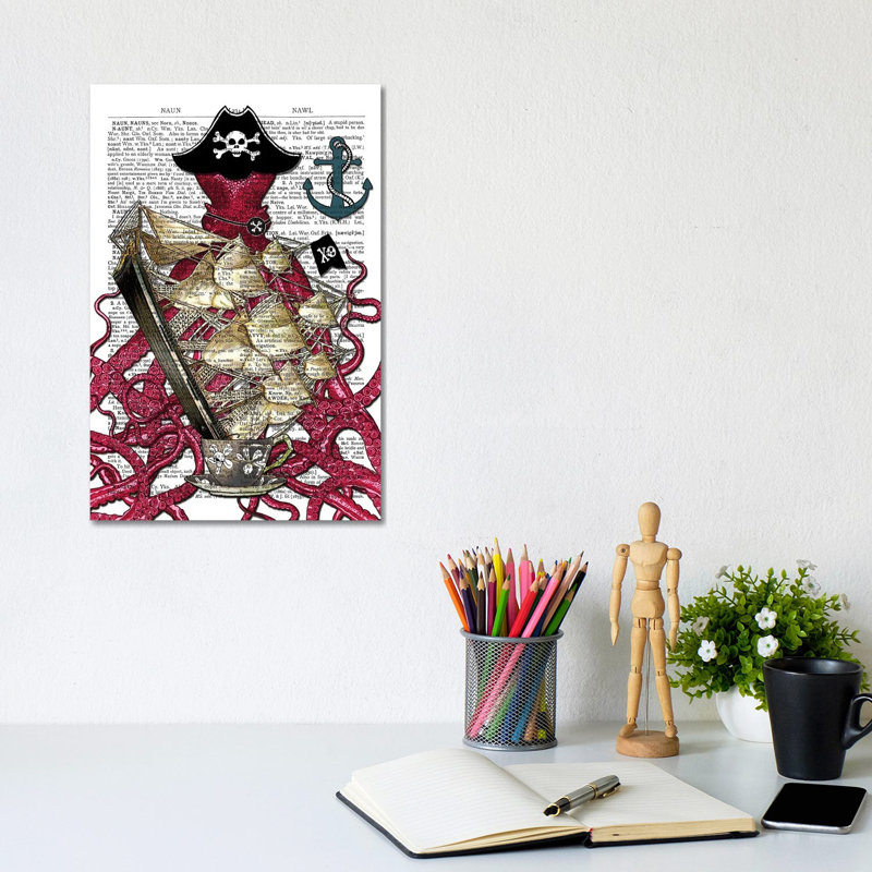 Pirate Octopus 1 Piece Wall Art on Canvas, 20.32 cm H x 30.48 cm W, Wrapped Canvas