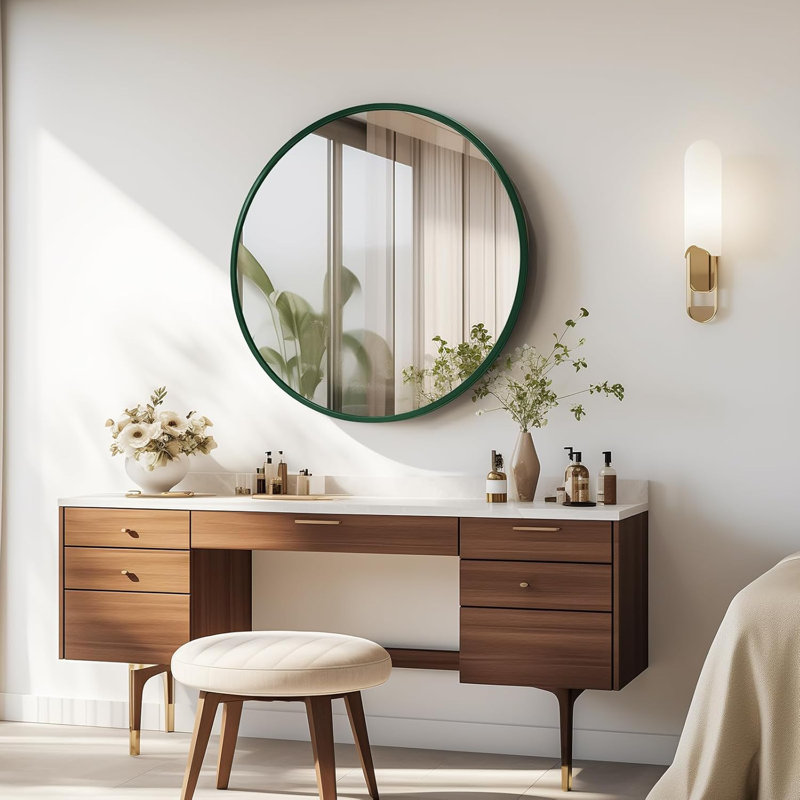 Aluminium Round Mirror, Green