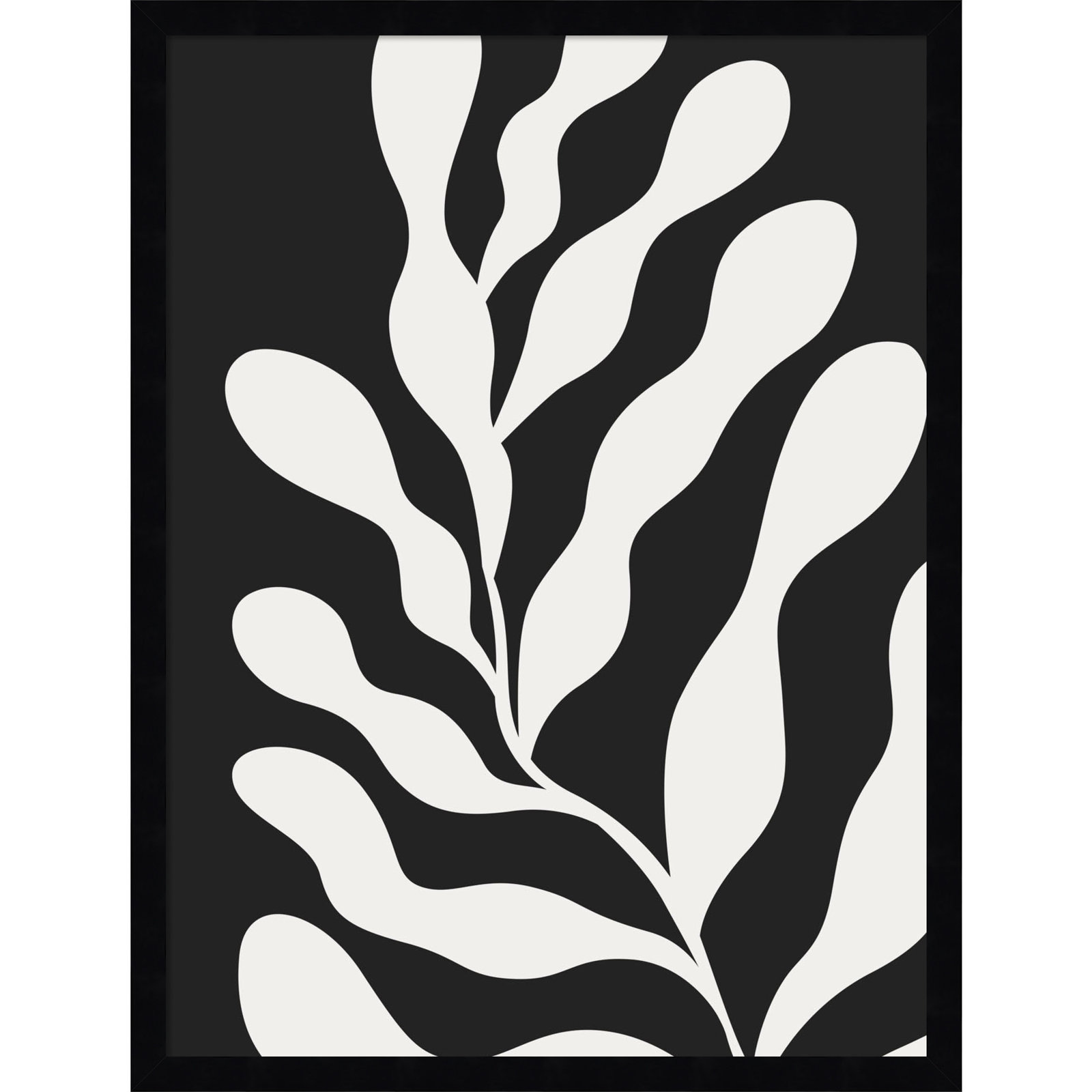 Retro Matisse Inspired Abstract Botanical 3 Black, Black, 25" H x 19" W x 1" D