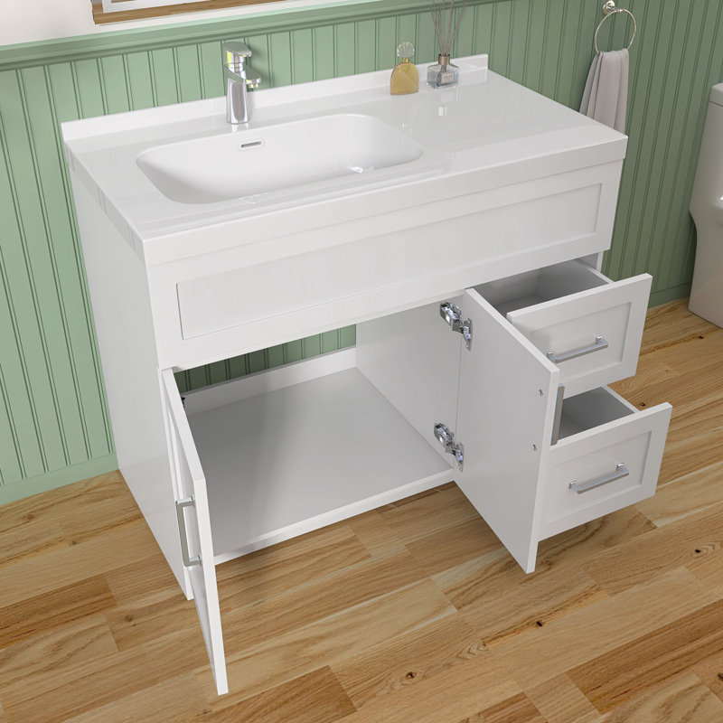 Meuble-lavabo de 42 po sans lavabo supérieur, base d'armoire seulement, rangement pour salle de bain à 3 tiroirs, conception à deux portes, étanche à l'eau et aux taches, non assemblé