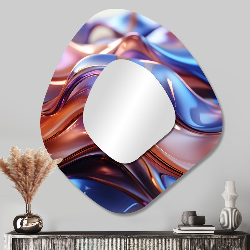 Ellar Purple and Blue Fractal elegance IV - Fractal Unique Shape Decorative Wall Mirror, Modern Asymmetrical Large Mirror, Printed Metal Art