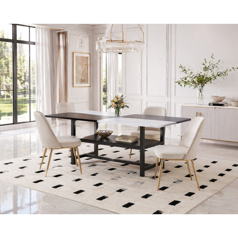 Table de salle à manger spacieuse, dotée d'un système de soutien robuste et durable, d'un rangement pratique intégré, d'une surface résistante aux égratignures et facile à nettoyer