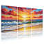 «Nautical & Beach Vibrant Sunset Ocean Waves Sky Colors Beach Scene», ensemble de 3 reproductions d'art sur toile-2032509119
