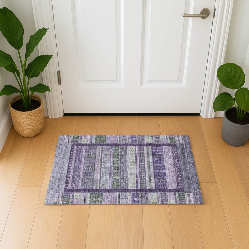 Premium Machine Washable Mayfield AMF2160 Striped Rug, Rectangle 1'8" x 2'6", Purple