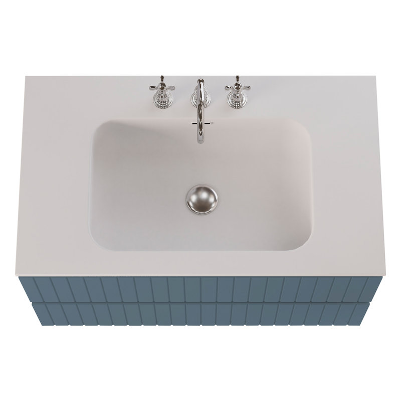 Meuble-lavabo simple flottant cannelé 36 po Atharv, Denim Blue, L 36 po
