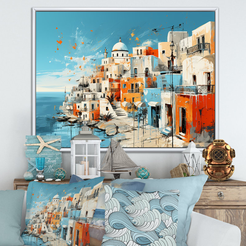 Paysage coloré de la Grèce de Santorin II - Santorini, art mural, Cadre flottant blanc, H 24 po x l 32 po x P 1 po