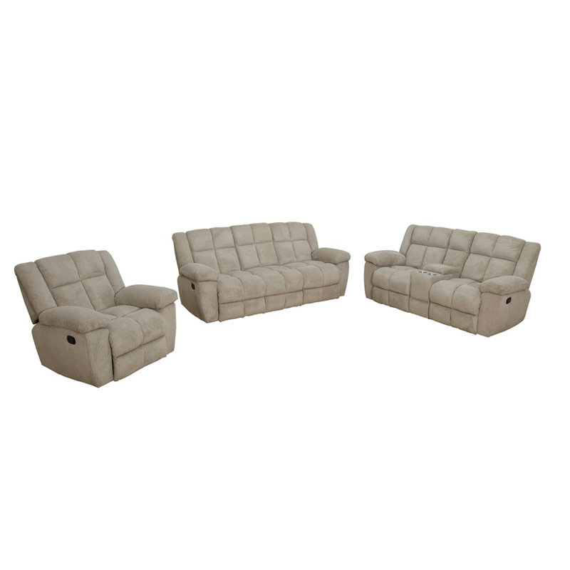 3-Piece Living Room Recliner Set Sofa,Loveseat And Chair, Beige Corduroy
