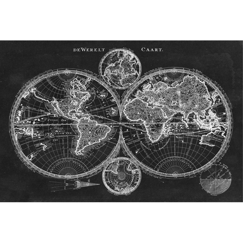 «Charcoal World Map», impression sur toile, H 24 po x l 36 po