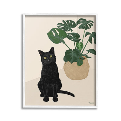 «Cat & Monstera Plant», art mural sur toile par Tara Royle