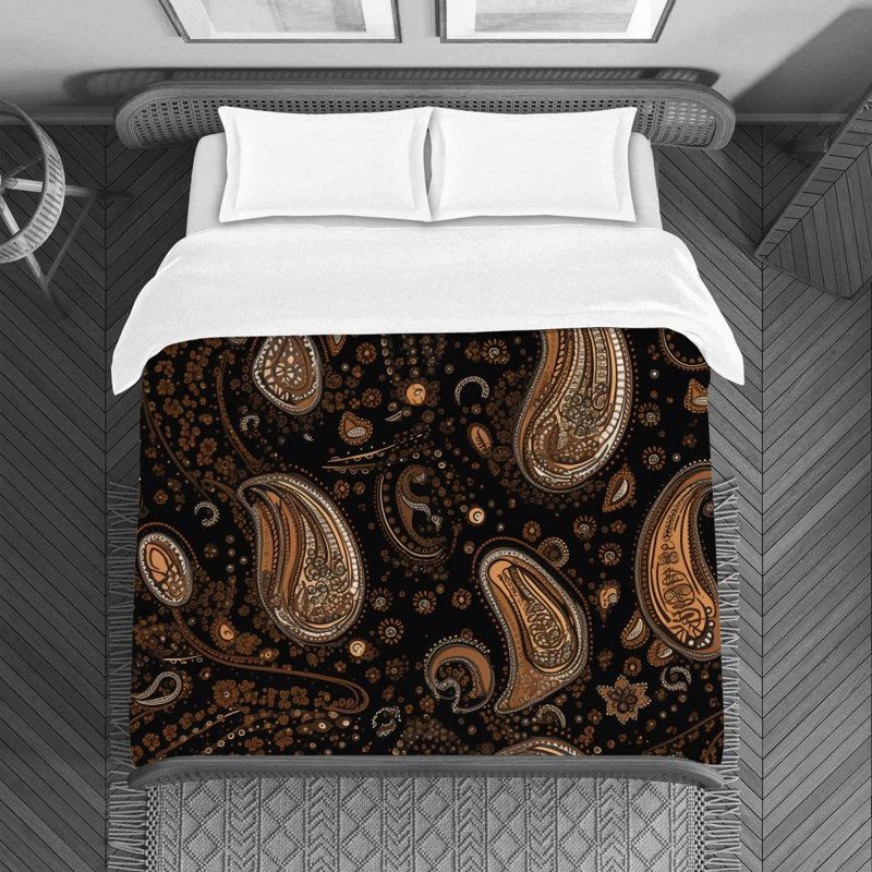 Machine Printed Duvet Cover, Black/Beige Paisley, Queen Duvet Cover