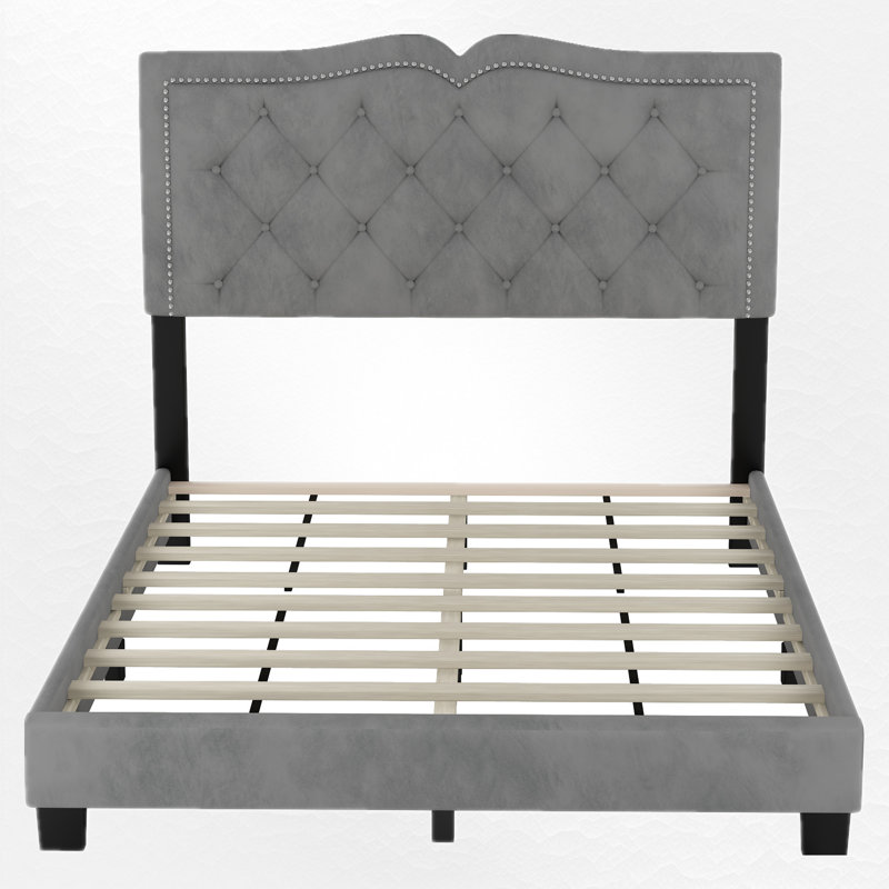 Lit plateforme tapissier Jitreo, Gris, Double