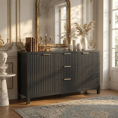 Sideboard Storage Cabinet, Fluted Credenza Buffet Cabinet with Two Doors and Three Drawers