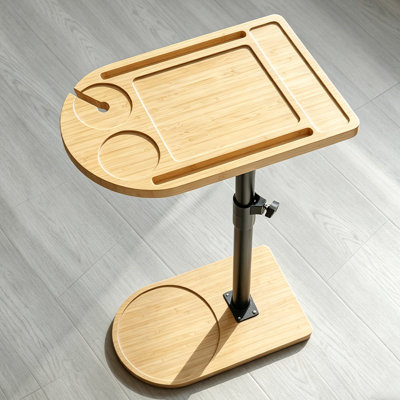 Table-plateau pivotante à 360 ° à hauteur réglable avec accoudoirs pour canapé - table mince sous le canapé avec hauteur réglable et fentes techniques, conception rustique pour le salon et la chambre à coucher (naturel)