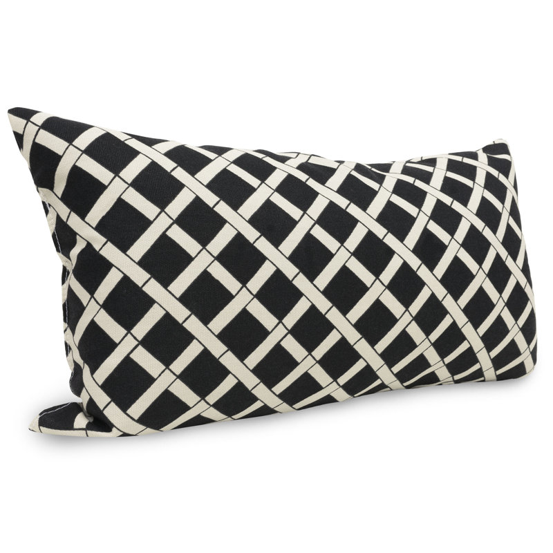 Bamboo Geometric Outdoor Reversible Throw Pillow, Black