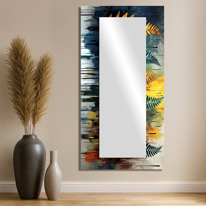 Fleur dorée de fougères dans la nature - miroir floral pour décoration murale - imprimé sur métal, 28 po x 55 po