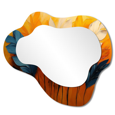 Velvet Blue And Beige Palms - Floral Asymmetrical Decorative Mirror, Traditional irregular Wall Mirror, Printed on Metal